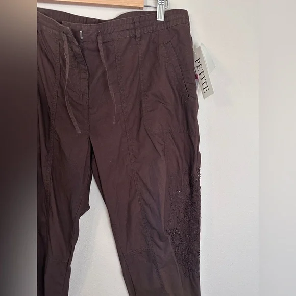 NWT Vntg Bernardo women’s cropped ruched chocolate brown sparkles capri petite L - Picture 4 of 7